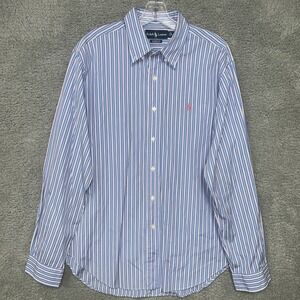 VTG Polo Ralph Lauren Shirt Men's Sz L Blue/Pink/Yellow Stripe Button Up Classic